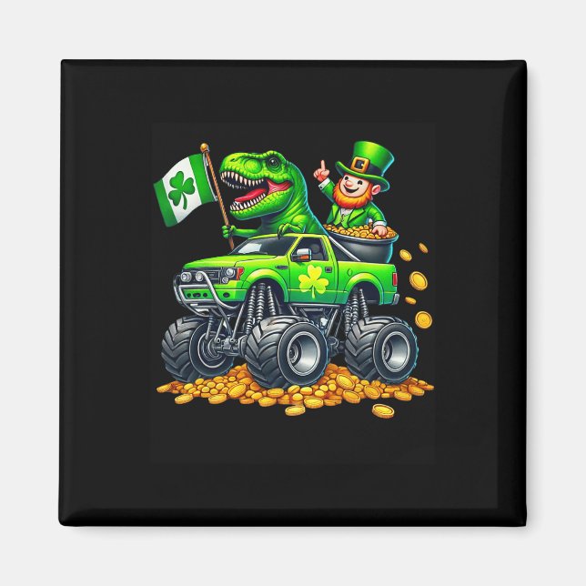 Pojkar Monster Truck T-Rex Leprechaun St Patricks  Magnet (Framsidan)