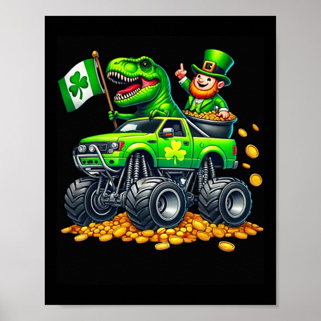 Pojkar Monster Truck T-Rex Leprechaun St Patricks  Poster (Framsidan)
