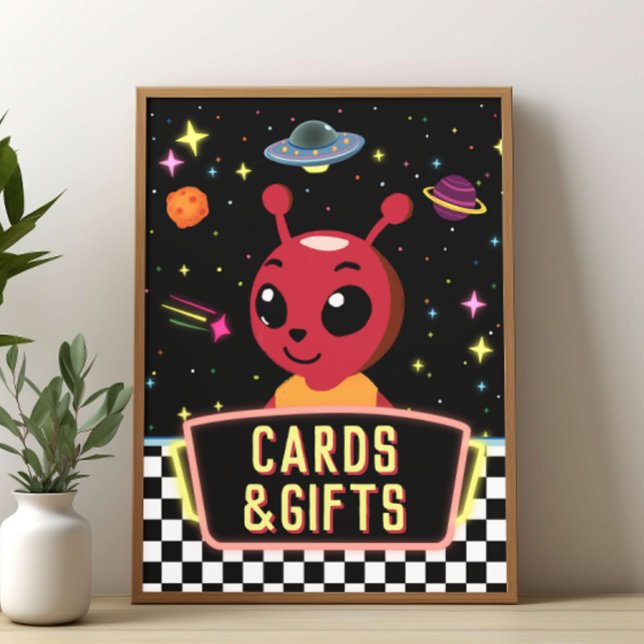 Pojkar Neon Galaxy Rymd Alien Kort Gåvor Skylt (Skapare uppladdad)