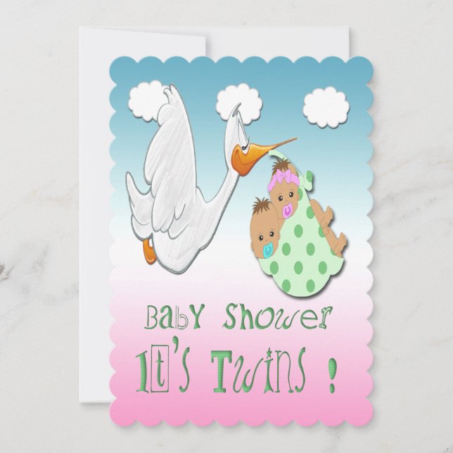 Pojkar och Twillingar - Stork Baby Shower-inbjudan Inbjudningar (Framsida)