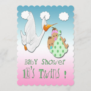 Pojkar och Twillingar - Stork Baby Shower-inbjudan Inbjudningar