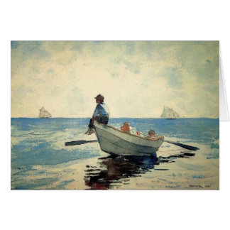 Pojkar på havet i en Dory Hälsningskort