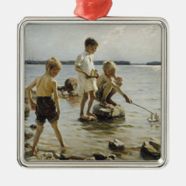 Pojkar på stranden (av Albert Edelfelt) Julgransprydnad Metall