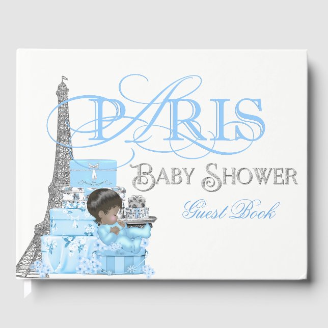 Pojkar Paris Baby Shower Gästbok (Framsida)