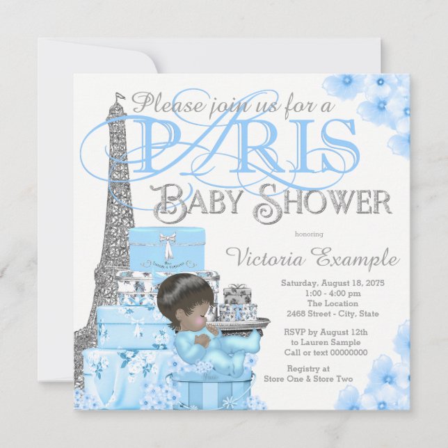 Pojkar Paris Baby Shower-inbjudningar Inbjudningar (Framsida)