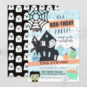 Pojkar Pastell Halloween Fest Födelsedag Inbjudningar