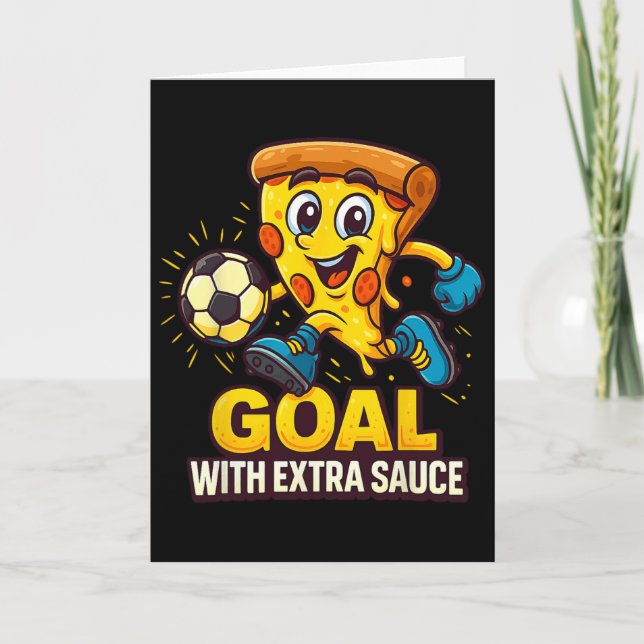 Pojkar Pizza Tema Roligt Fotbollsmål  Kort (Framsida)