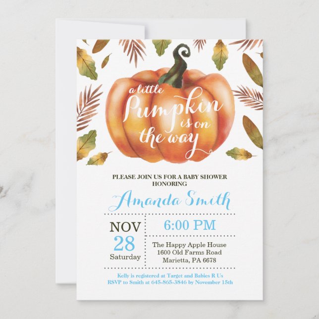 Pojkar Pumpkin Fall Baby Shower-inbjudan Inbjudningar (Framsida)
