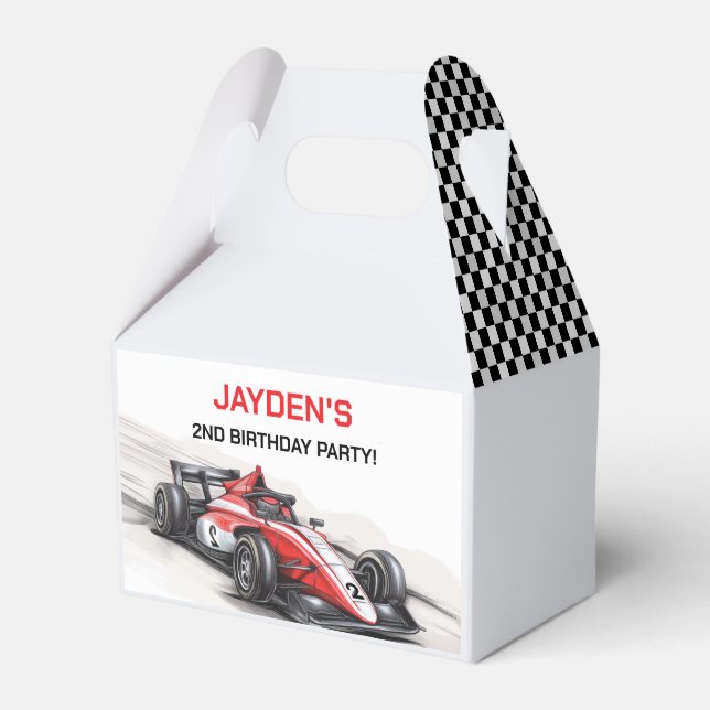 Pojkar Röd Racingbil Party Favor Box Presentaskar (Framsidan Sidan)