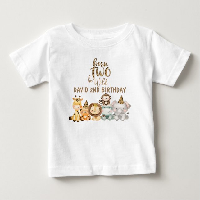 Pojkar Safari Djur Två Vilda Födelsedag T Shirt (Framsida)