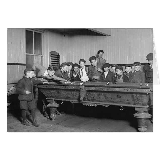 Pojkar som spelar biljard, 1909 hälsningskort (Framsidan Horizontal)