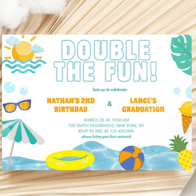 Pojkar sommar syster/bror födelsedag och examen ge inbjudningar (Skapare uppladdad)