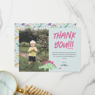 Pojkar Söt Blå Dinosaurie Jungle Barn Födelsedag Tack Kort