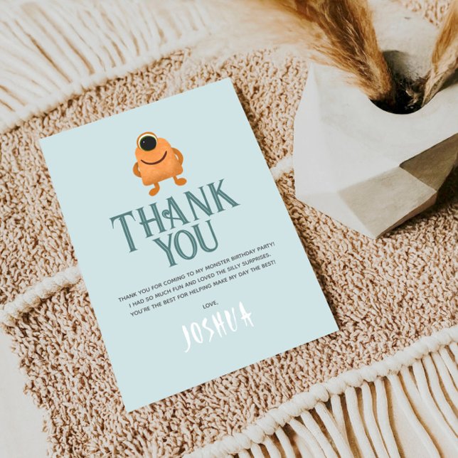 Pojkar Söt Blå Monster Utomjordingar Barn Födelsed Tack Kort (Skapare uppladdad)