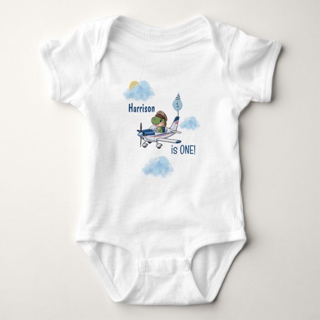 Pojkar Söt Blå Resa Flygplan Barn 1-årsdag T Shirt (Framsida)