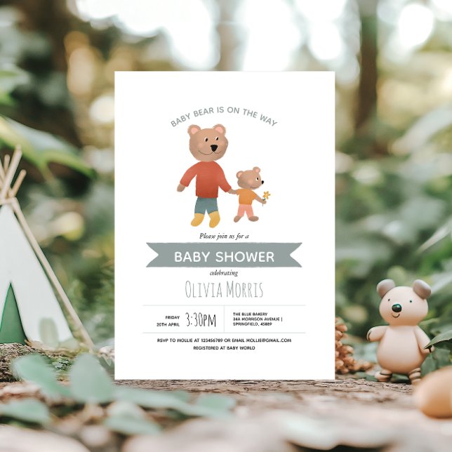 Pojkar Söt Blå Skogs Björn Baby Shower Inbjudningar (Skapare uppladdad)