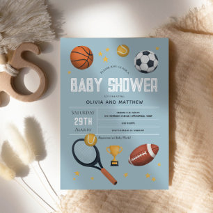 Pojkar Söt Blå Sport Baby Shower Inbjudningar