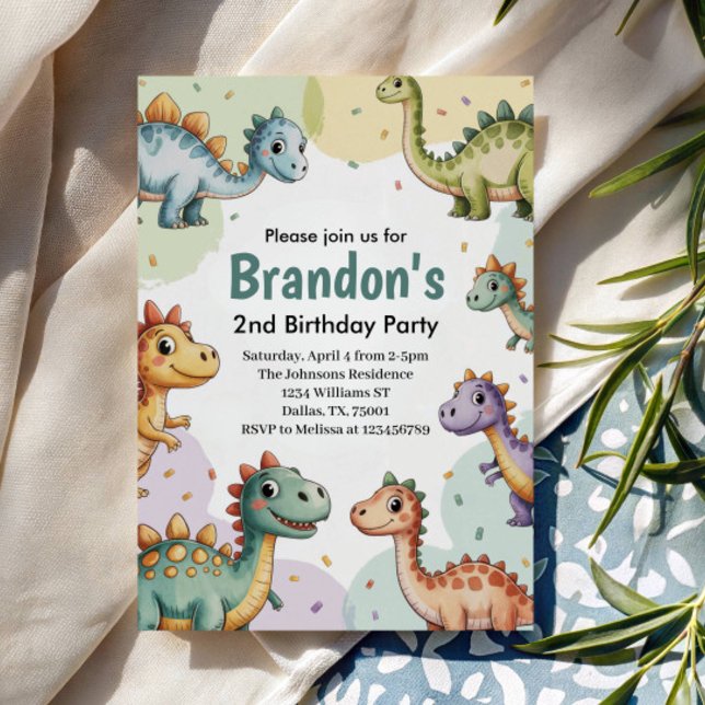 Pojkar Söt Dinosaurie 2-årsdag Inbjudningar (Skapare uppladdad)