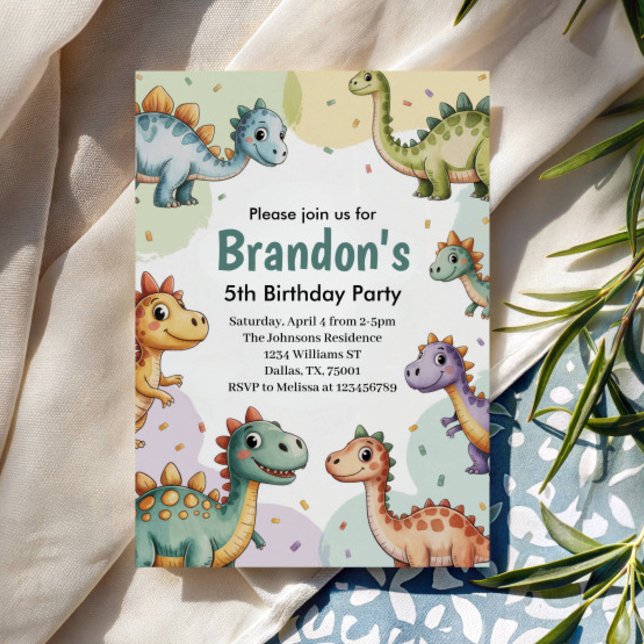 Pojkar Söt Dinosaurie 5-årsdag Inbjudningar (Skapare uppladdad)