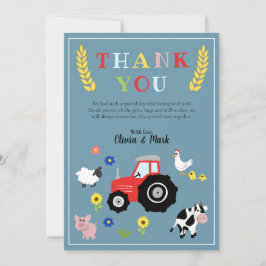 Pojkar Söt Gårdsdjur Traktor Baby Shower Tack Kort