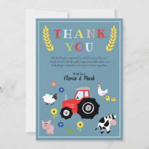 Pojkar Söt Gårdsdjur Traktor Baby Shower Tack Kort