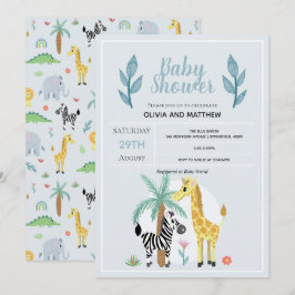 Pojkar Söt Safari Djungel Giraff Baby Shower Inbjudningar