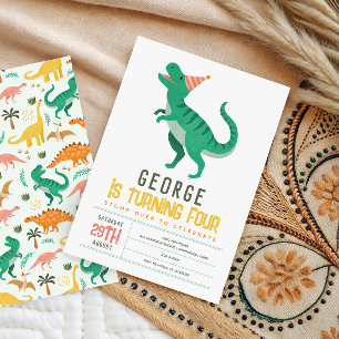 Pojkar Söt T Rex Dinosaurie Barn 4-årsdag Inbjudningar