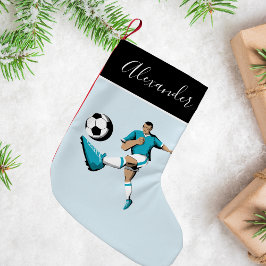 Pojkar spelar fotboll Kicking Boll Player Coach Na Liten Julstrumpa