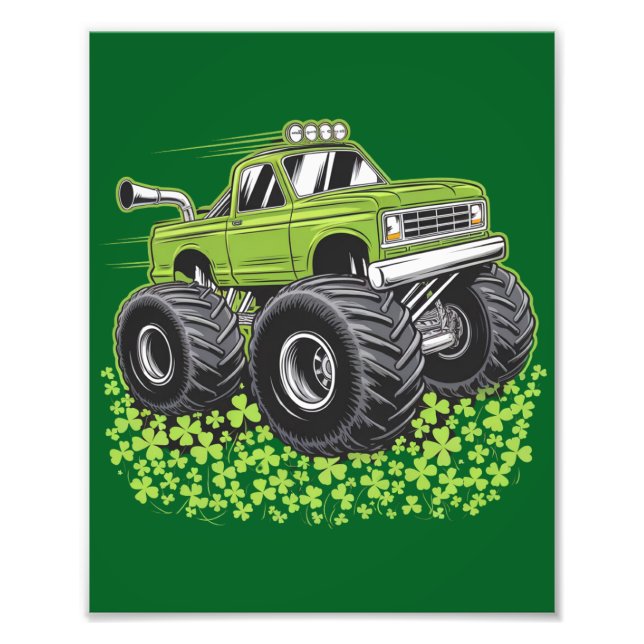 Pojkar St Patricks Day Småbarn Lucky Monster Truck Fototryck (Framsidan)