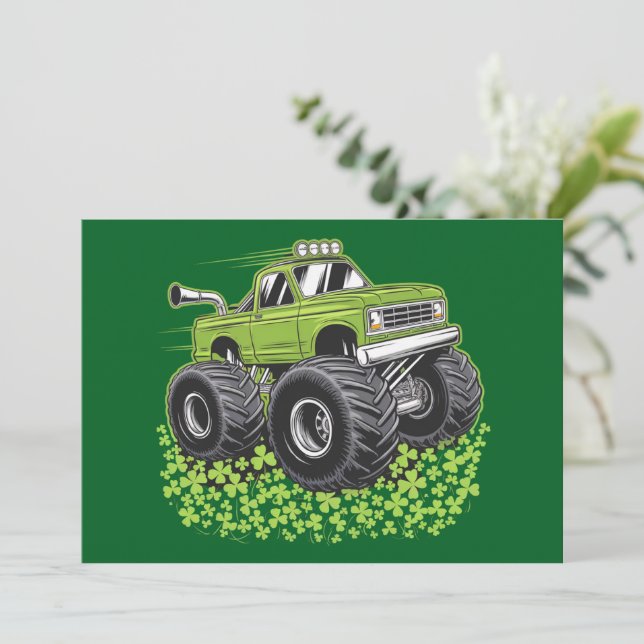 Pojkar St Patricks Day Småbarn Lucky Monster Truck Inbjudningar (Stående Fram)