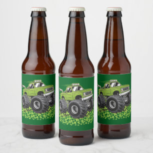 Pojkar St Patricks Day Småbarn Lucky Monster Truck Ölflaska Etikett