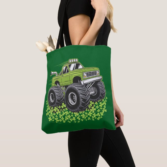 Pojkar St Patricks Day Småbarn Lucky Monster Truck Tygkasse (Närbild)