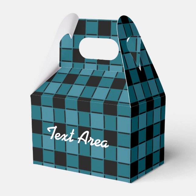 Pojkar Svart & Teal-rutig Party Favor Box Presentaskar (Framsidan Sidan)