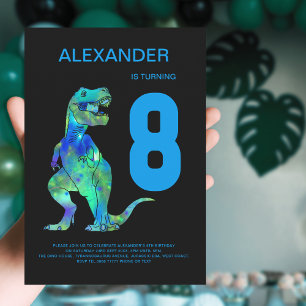 Pojkar T-Rex Dinosaurie 8-års Födelsedagsfest Blå Inbjudningar
