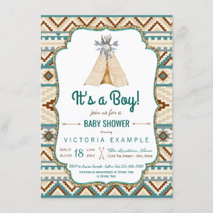 Pojkar Tribal Teepee Aztec Baby Shower Inbjudningar