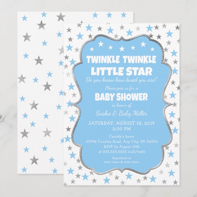 Pojkar Twinkle Little Star Baby Shower-inbjudninga Inbjudningar (Fram/baksida)