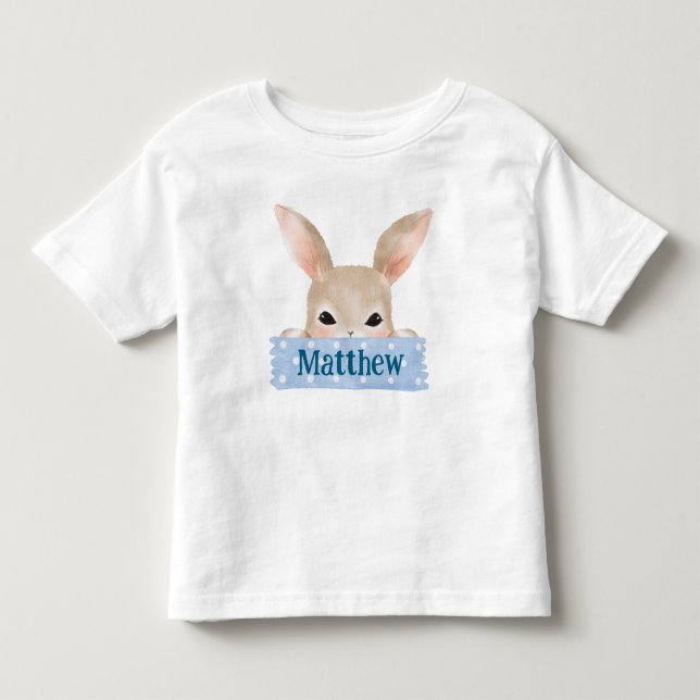 Pojkar Vattenfärg Blå Påskharen  T Shirt (Framsida)