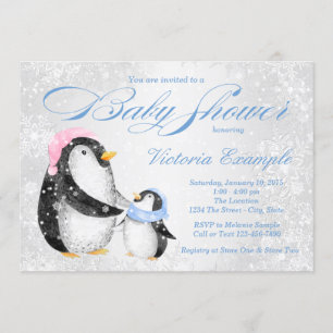 Pojkar Vinter Pengiun Baby Shower Inbjudan