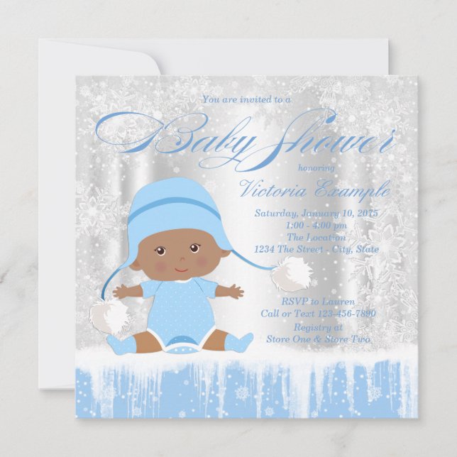 Pojkar Vinter Världens Snö Baby Shower Inbjudan (Framsida)