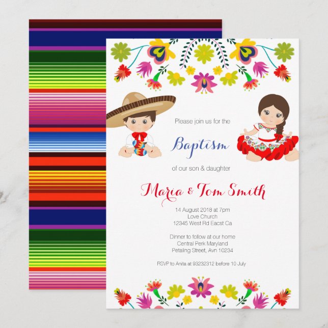 Pojkarflickans Syskon Christening Baptism-inbjudan Inbjudningar (Fram/baksida)