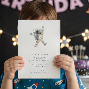 Pojkarnas astronaut minimalistiska rymdfödelsedag Inbjudningar