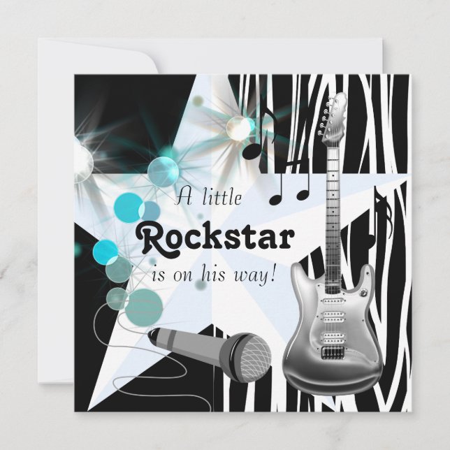 Pojkarnas Rockstjärna Baby Shower Inbjudningar (Framsida)