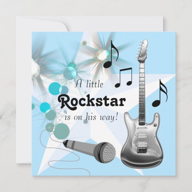 Pojkarnas Rockstjärna Baby Shower Inbjudningar (Framsida)