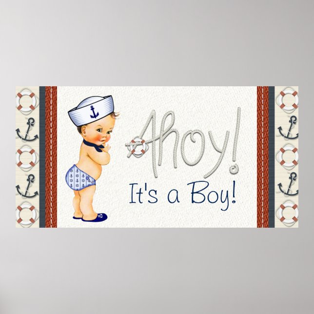 Pojkarnautisk baby shower poster (Framsidan)
