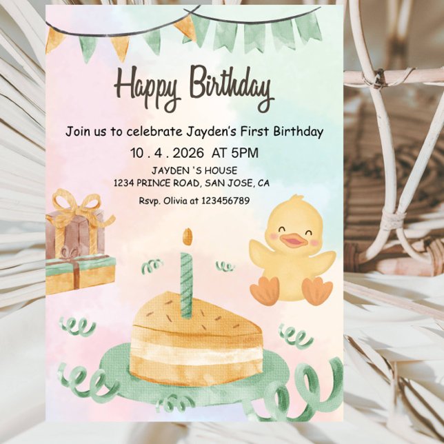 Pojkars 1-årsdag - Söt Modern Blå Första Födelseda Inbjudningar (Skapare uppladdad)