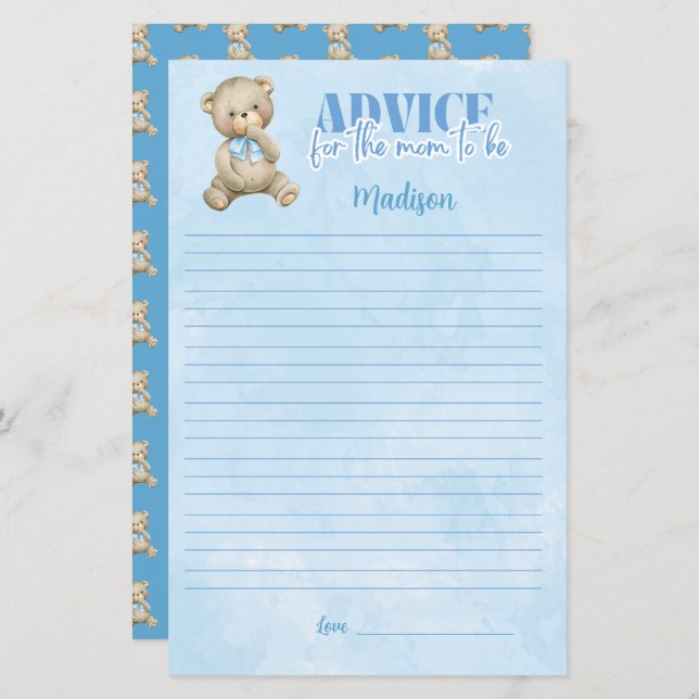 Pojkars ballongbjörn Råd till mamma Bröllopsspel (Fram/baksida)