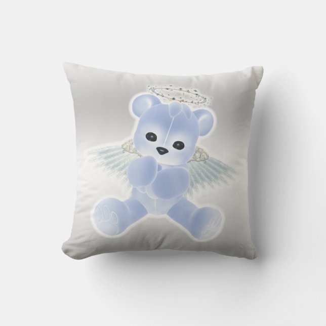 Pojkars blå ängel teddybjörn kudde (Framsida)