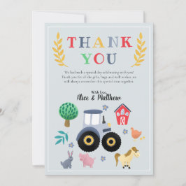 Pojkars gårdsdjur & Blå traktor Baby Shower  Tack Kort