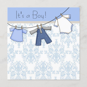 Pojkars klädstreck baby shower inbjudningar