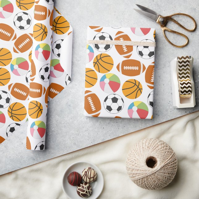 Pojkars moderna sport-födelsedagsfest | Matchdags- Presentpapper (Boys Modern Sports Birthday Party | Game Day Theme Wrapping Paper
)